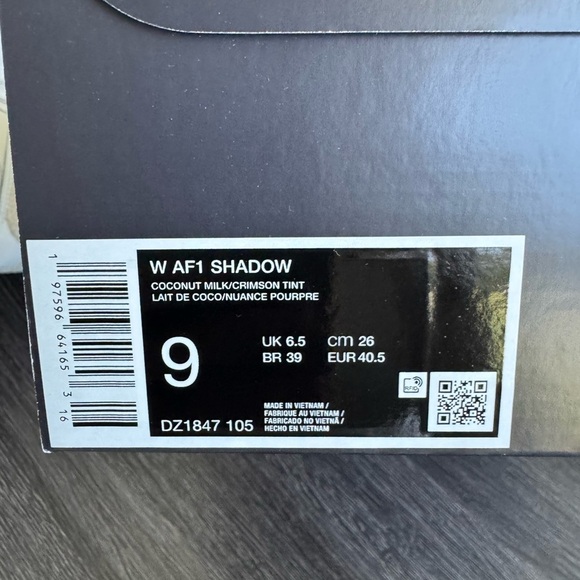 New Nike Air Force 1 Shadow Size 9 Coconut Milk Light Silver Sail Crimson Tint - Picture 12 of 15